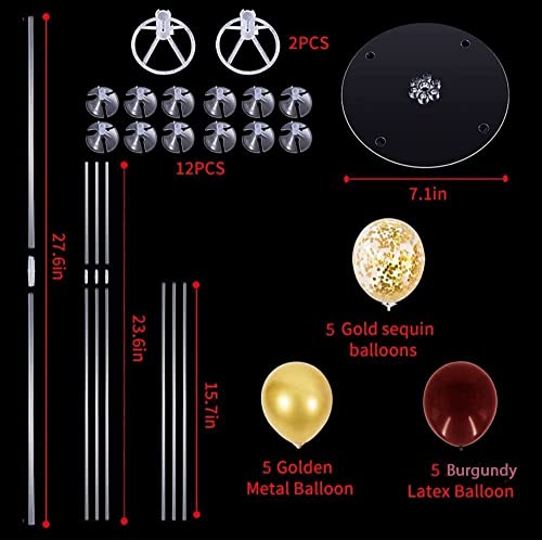 Image of Graduation Decorations Maroon Gold 2026 /Burgundy Gold Gaduation Party Decorations /Burgundy Gold Balloons FSU ASU /Burgundy Birthday Decor Fall /2 Sets Table Centerpiece Balloon Stand Kits (Pack of 3)