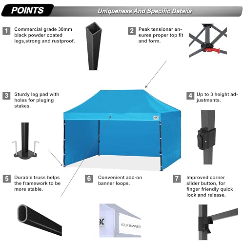 Image of ABCCANOPY Heavy Duty Easy Pop up Canopy Tent with Sidewalls 10x15, Sky Blue