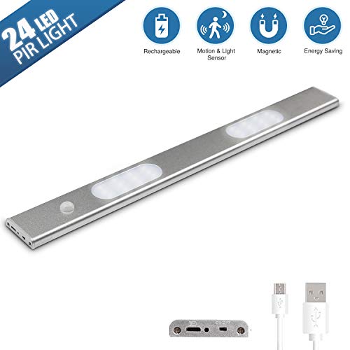 Under-Cabinet Lights, Closet Light 24 LED Light Slim Design, USB Rechargeable Cabinet Lights