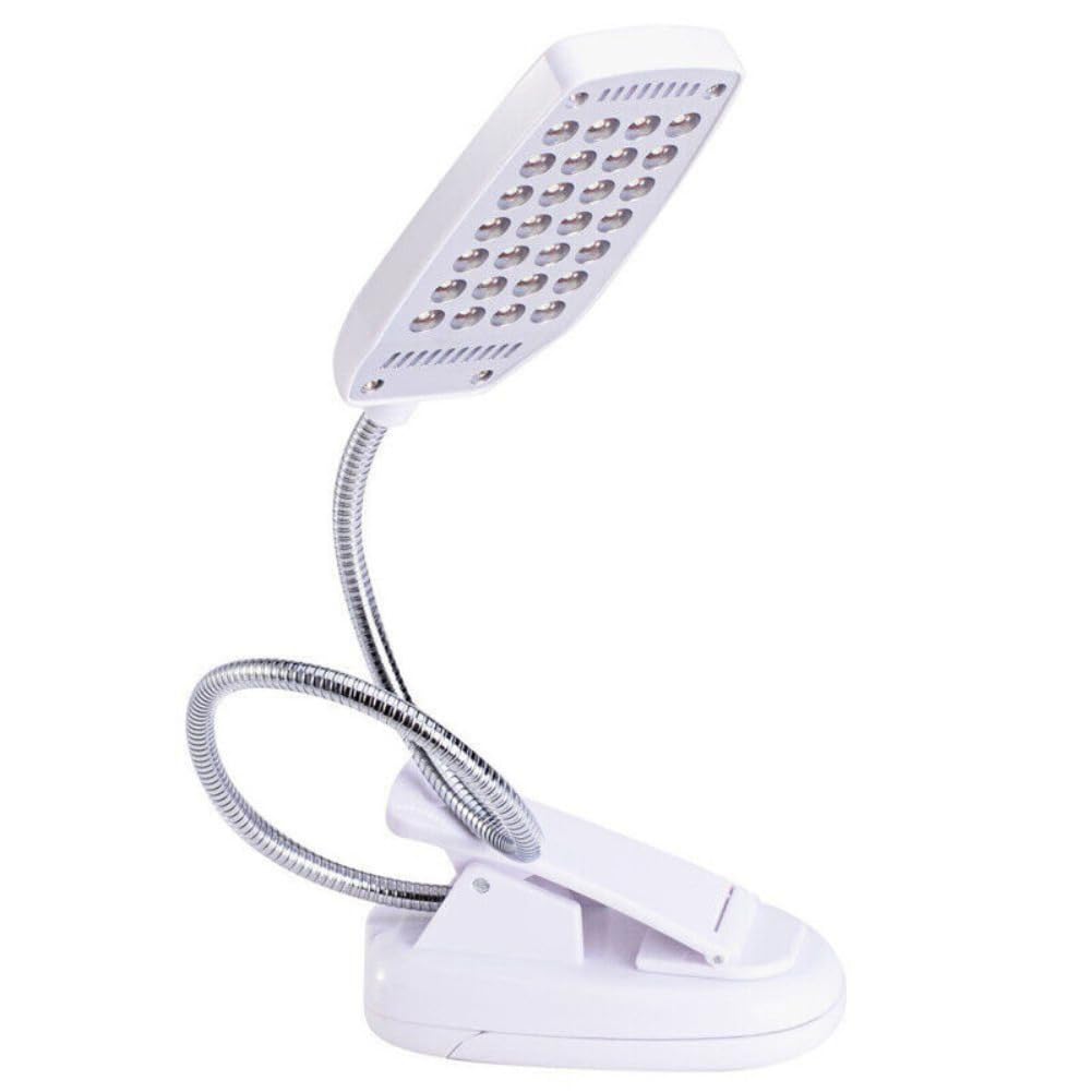 anso Flexible USB Battery Power 28 LED Light Clip-on Bedside Table Light Goose Neck Desk Lamp (White)