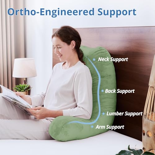 Image of Sasttie Reading Pillow for Bed, Back Pillow for Sitting Up, Sage Green | 25 inch Backrest Support Cushion for Couch, Sofa, and Floor, Dorm Essentials, OEKO-TEX, Adjustable Down Alternative Fill