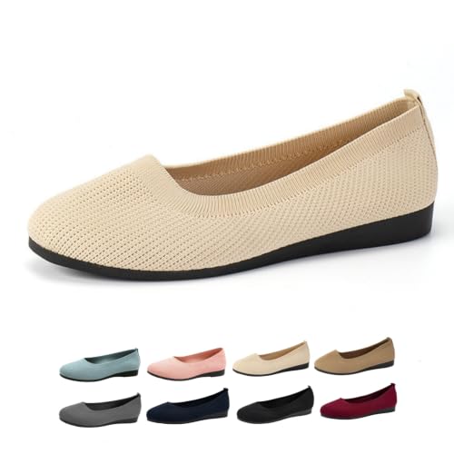Ballerines plates en tricot confortables chaussures travail beige