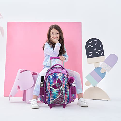 Mermaid Rolling Backpack For Gilrs Backpacks With Wheels For Elementary School Bag Trolley Trips Kids Luggage With Lunch Box For Preschool Students #TOP5