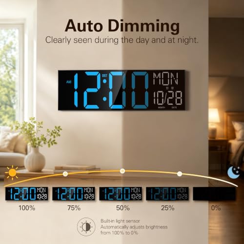 Image of JALL 30 inch Oversized Digital Wall Clock with 7.3-inch Big Numbers, Extra Large Wall Clock with Remote for Church, Giant Wall Clock for Garage, Office, Wall Decor, Blue White