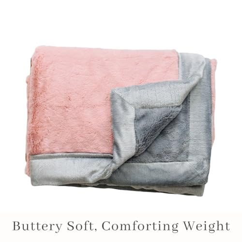 SARANONI Luxury Lush Kids Blanket | Ultra-Soft & Cozy Plush Comfy Blankets for Kids & Teens | Light Pink/Gray - 40” x 60”