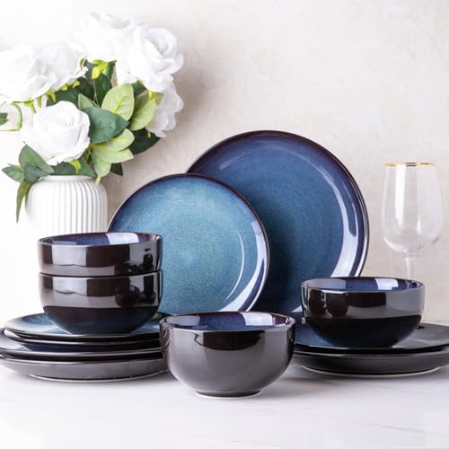 LERATIO Ceramic Dinnerware Sets for 4,Stoneware Coupe Plates and Bowls Sets,Highly Chip and Crack...