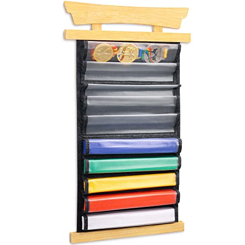 Tilhumt 10 Belts Karate Belt Display Rack, Felt Martial Arts Belts Holder With Dust Cover, Bamboo Taekwondo Belt Display Organizer Storage #TOP6
