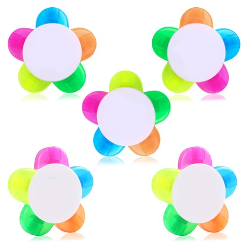 SunAngel Rotuladores fluorescentes 5 en 1 con forma de flor, marcadores fluorescentes 5 en 1 de colores surtidos para suministros de papelería de oficina y escuela estética.