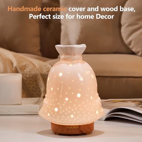 160ML Ceramic Diffuser for Essential Oils Lucky Bag Aromatherapy Diffuser Ultrasonic Cool Mist Humidifier with Intermittent Mist Modes Waterless Auto Off for Room Office — view 6