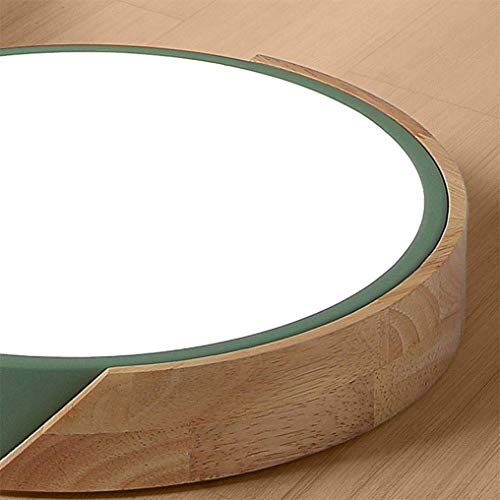 Plafonnier LED moderne macaron vert et bois dimmable avec télécommande