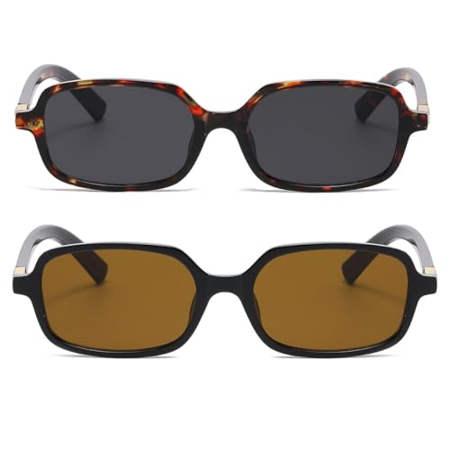 JOVAKIT 2Pcs Retro Rectangle Sunglasses for Women Men Trendy Small Square Sunglasses 90s Vintage Shades2