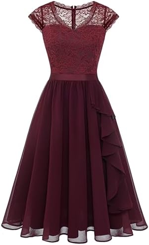 Wedtrend Cocktailkleid Damen Knielang Abendkleid Elegant für Hochzeit Elegant A Linie Rüschenkleid