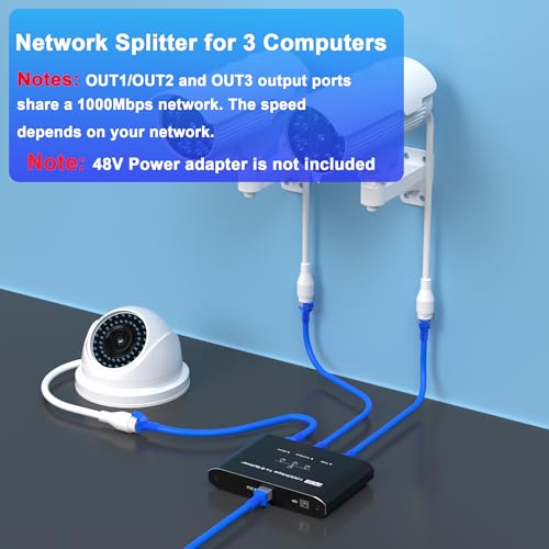 Image of PoE Switch 1 in 3 Out, 3 Port Gigabit PoE Splitter, IEEE 802.3at /af Compliant, 30W per Port Power Over Ethernet Hub for IP Cameras /Access Points /VoIP Phones (328 Ft), Network for Cat5e /6 /7 /8 Cable