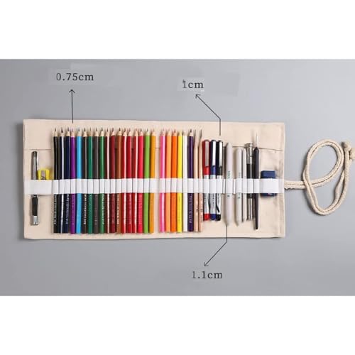 Image of Large Capacity Pen Curtain Canvas Roll Up Pencil Case 36 Slots Pencil Bag Pencils Case Wrap Roll Holder for Coloring Pencil Natural Color Pen, Pencil and Marker Cases