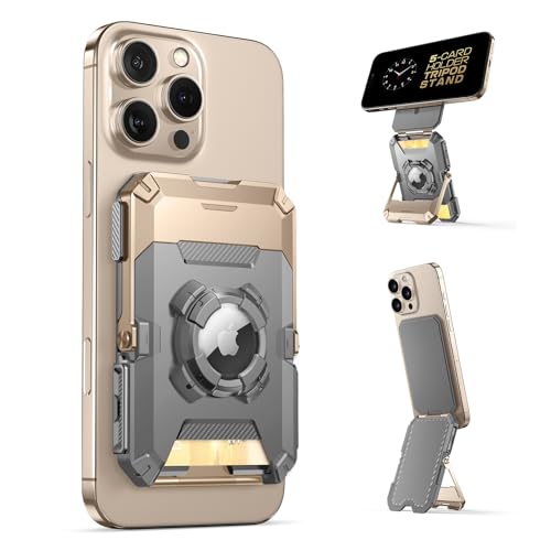 SUPCASE for MagSafe Wallet with AirTag Holder, Magnetic Airtag Wallet for Men, [Hold 5 Cards] [Adjustable Stand] [RFID Blocking] Card Holder Tripod for iPhone 17/16/15/14/13/12 Series, DesertGold