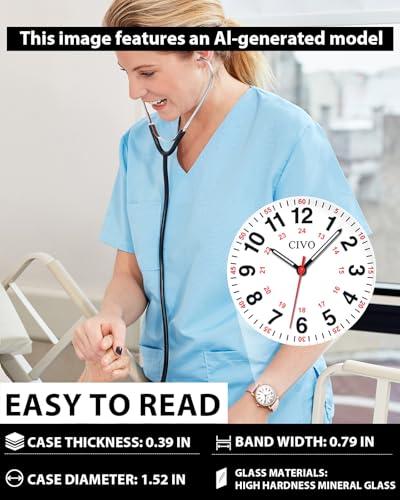 Image of CIVO Nurse Watches for Women Men: Analog Waterproof Watch with Easy Read Dial Second Hand - Gifts for Nurses Medical Student Doctors