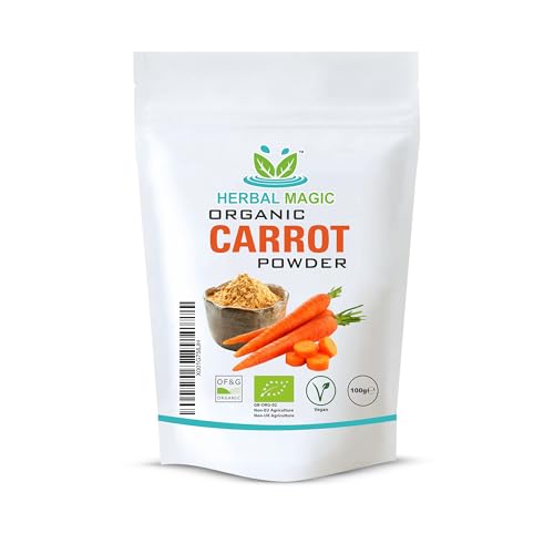 Herbal Magic's Organic Carrot Powder- Earthy & authentic flavour to your recipes,smoothies,carrot cakes, Pasta Dishes,Soups, Natural Food Colour - No Fillers& Preservatives-100gms