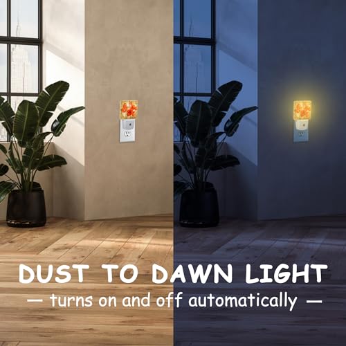 Image of Vintage Orange Flowers Night Light Plug Wall,Poppy Bouquet Oil Painting LED Night Lights with Dusk to Dawn Light Sensor for Women Girls Boys Room Decor,Hallway,Kitchen,Bathroom,Nursery,Stairs