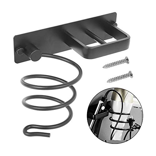 Haartrocknerhalter Föhnhalterung mit Kabelhalter zum Bohren Chrom/Schwarz, Fönhalter und Glätteisenhalter Matt Wandmontage (schwarz)