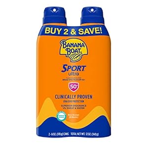 Banana Boat Sport Ultra SPF 50 Sunscreen Spray Twin Pack | Banana Boat Sunscreen Spray SPF 50, Spray On Sunscreen, Water Resistant Sunscreen, Oxybenzone Free Sunscreen Pack, 6oz each