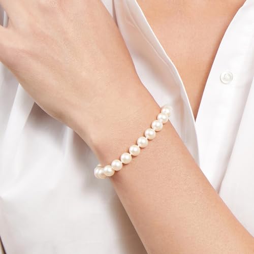 The Pearl Source 14K Gold 7-7.5mm Round White Japanese Akoya Saltwater Cultured Pearl Bracelet for Women2