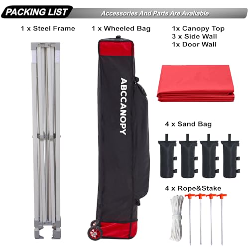 Image of ABCCANOPY Easy Pop Up Canopy Tent with Sidewalls Commercial -Series, Red
