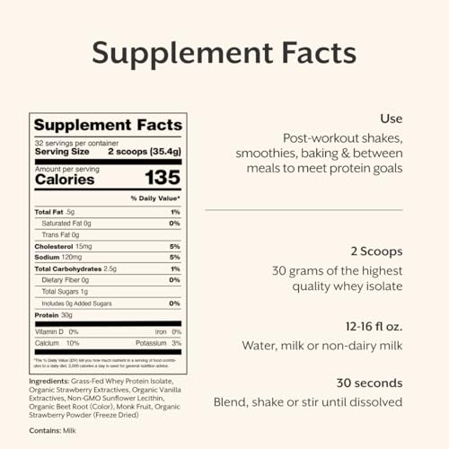 Image of ProMix Nutrition Whey Protein Isolate Powder, 31g Grass Fed Whey Isolate, 6.6g BCAAs, Gluten Free, Keto Friendly, Strawberry, 5lb