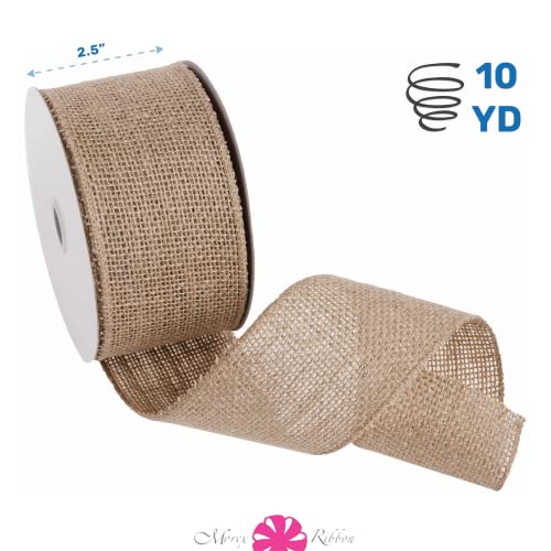 Morex Ribbon # 1252 Burlap (Wired) Ribbon, 2.5" X 10 Yd, Natural #TOP1