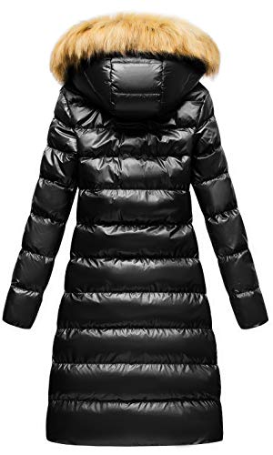 Creatmo Us Women's Metallic Puffer Parka Full Length Long Jacket Padded Thicken Coat With Fur Hood Black M #TOP1