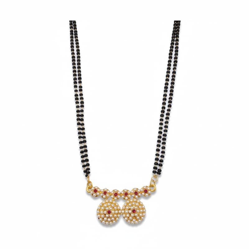 Gold Plated Mangalsutra | 18 Inch Double Line Black Beads Chain | Stone Twin Vati Pendant for Women-image-18