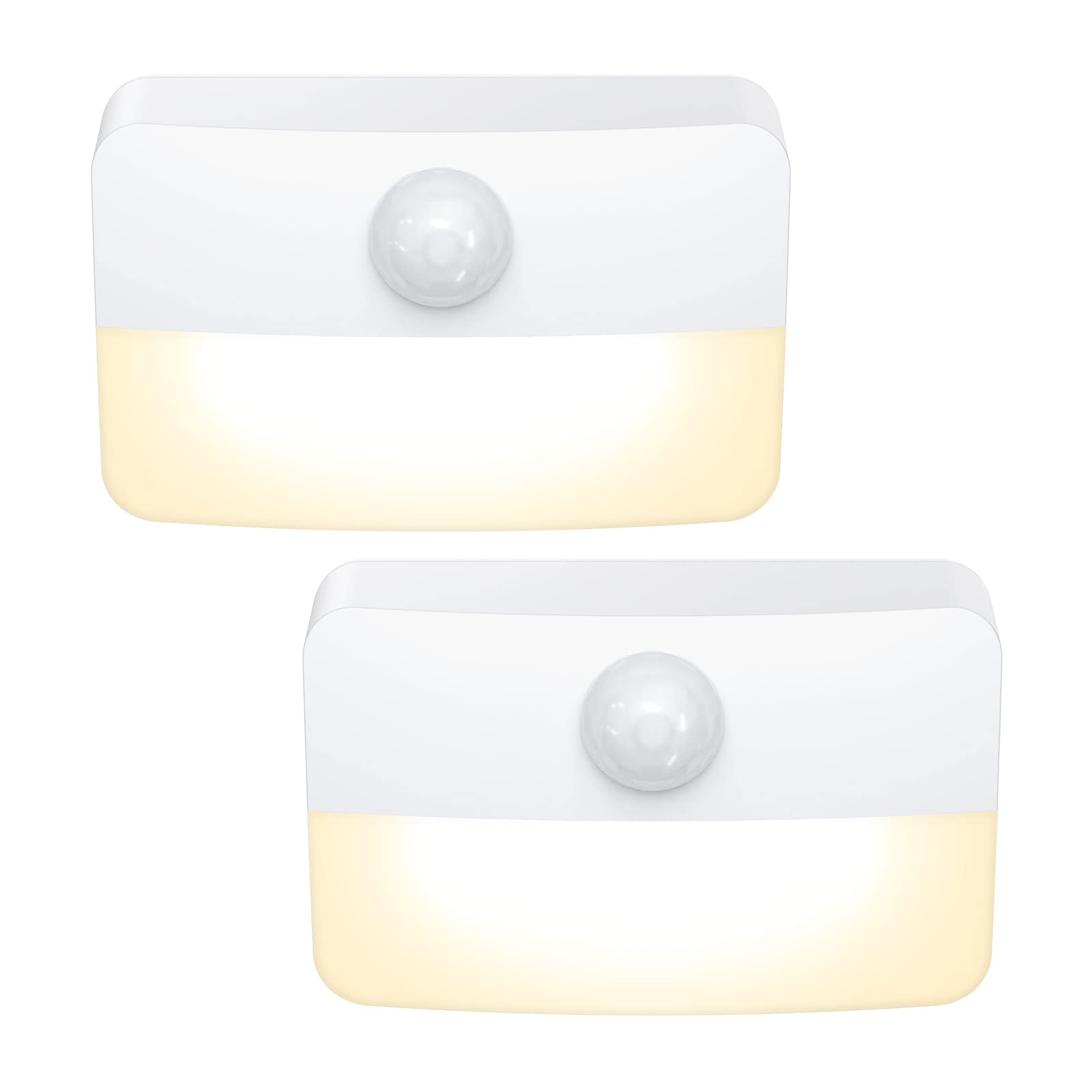CriacrMotion Sensor Night Light, 2 Pack Stick-On Motion Sensor Lights Indoor by Battery Powered, Under Cupboard Kitchen Lights with Adhesive Pads, Auto/On/Off for Wardrobe Stair Kitchen Warm White