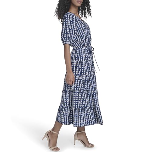 Image of Calvin Klein Puff Sleeve Commuter Tiered Maxi