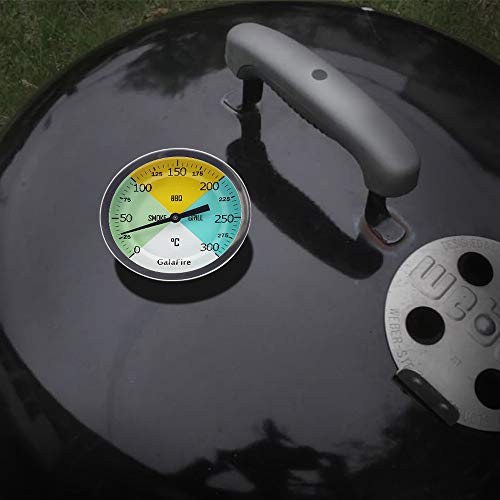 GALAFIRE 80 mm großes Zifferblatt 300 °C BBQ Grill Thermometer Holz Smoker Temp Gauge mit verlängertem 73 mm Stiel für Grillen Fleisch Kochen