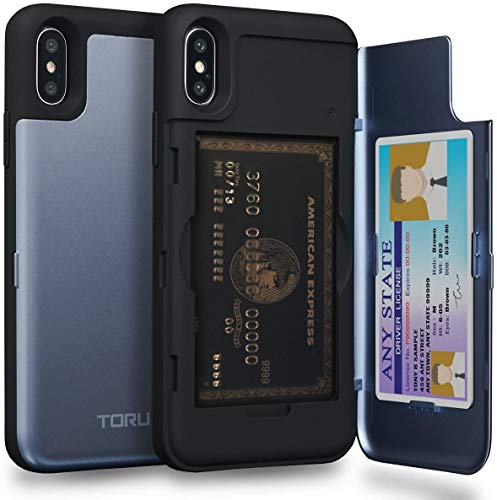 TORU CX PRO iPhone X Wallet Case Blue with Hidden ID Slot Credit Card Holder Hard Cover & Mirror for Apple iPhone X / iPhone 10 - Orchid Gray