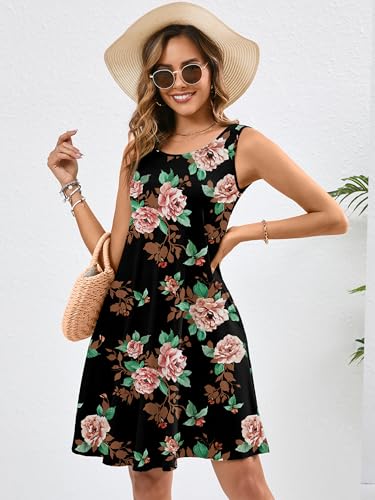 Image of Heymoments Women's Summer Sleeveless Crewneck Dresses Casual Loose Fitted Tank Sundress with Pockets