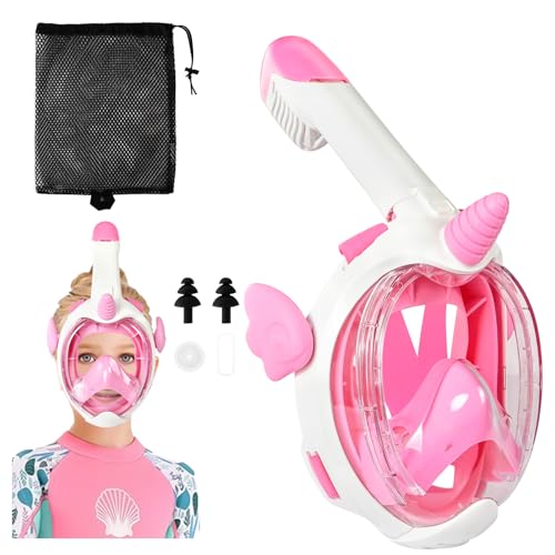 AOOSA Masque de Plongée Enfants Intégral, 180° HD Anti-Leak Anti-Fog Masque Tuba, Masque Piscine Enfant, Ensemble de Tuba à Couvercle Sec pour la Plongée,...