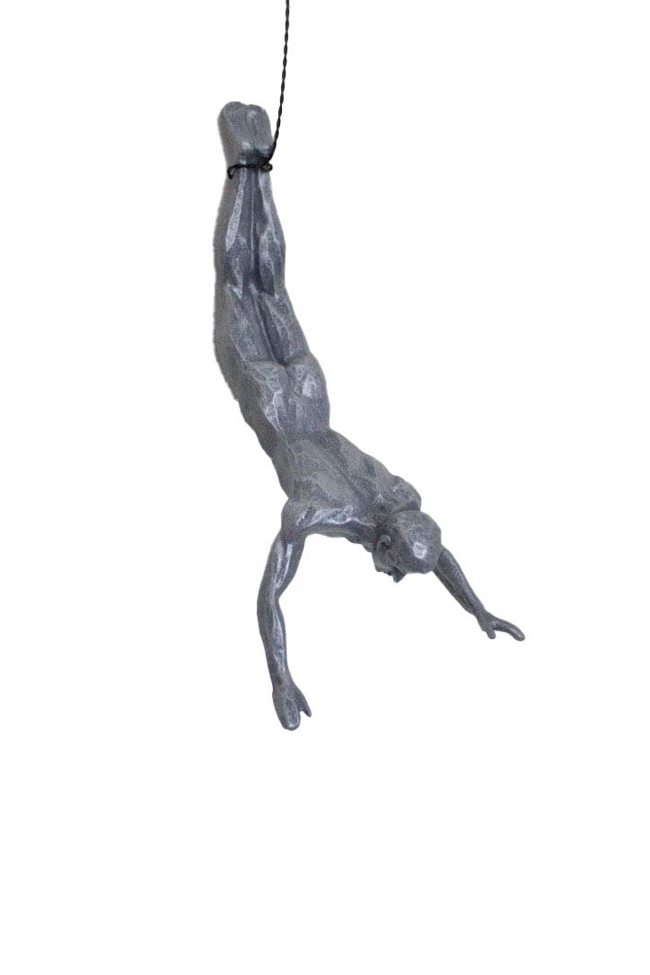 Haute Collage Silver 1X Large Antique- Bungee Jumping Hanging Figure Sculpture Hanging Ornament Figure Man Wallhanging Resin Figurine Abseiling Ornament Sculpture Wall Art Resin And Metal Bungee Jumping Man