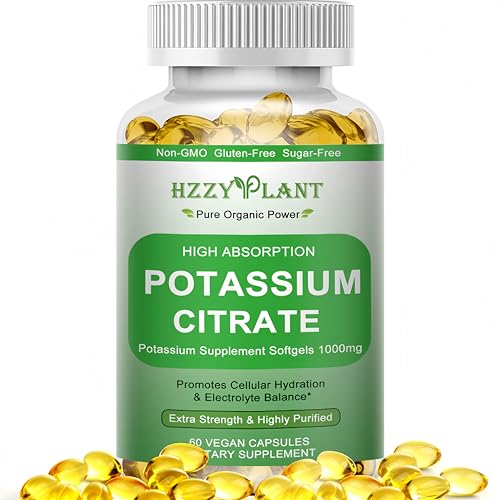 Potassium Supplement Softgels, High Absorption Potassium Citrate 1000mg for Muscle Heart Electrolyte Balance and Normal pH Support*, Essential Mineral, Non-GMO, 2 Month Supply