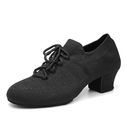 Uonpie Womens Latin Practice Dance Shoes Lace up Training Low Heel Ballroom Latin Salsa Dance Practice Shoes Black, 5 UK