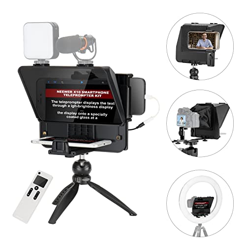Neewer Teleprompter X10 Vlog Tripod Kit With Rt-110 Remote & App Control (Bluetooth Connection Via Neewer Teleprompter App), Compatible With Iphone Android Phone Ipad Tablet 6.9” In Width #TOP1