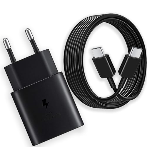 25W USB C-Laddare med Snabbladdningskabel Kompatibel med Samsung Galaxy S25 S24 S23 S22 S21 S20 Plus/Ultra S21FE Note20 A55 A54 A53 A36 A33 A23 A20 A15 5G M54 M53 Snabbladdare, Typ C Laddningskabel