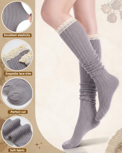 Image of Syhood Cotton Women thigh high socks with Lace Trim over the knee High Socks Boutique Lace Tall Boot Stockings for Women