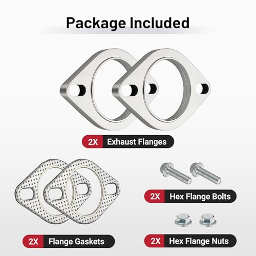 Kit de brida de escape de 2 pernos, junta y pernos en acero inoxidable de 2.36 pulgadas 5