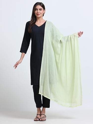 Image of Miraan Solid Pure Cotton Dupatta with Pom Pom Border, 2.25 meters length (DUPCOTTON)