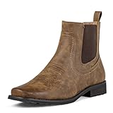 J's.o.l.e Men's Chelsea Cowboy Boots Western Dress Shoes Square Toe Fashion Casual Formal Ankle Slip On Boots Dark Brown US 11