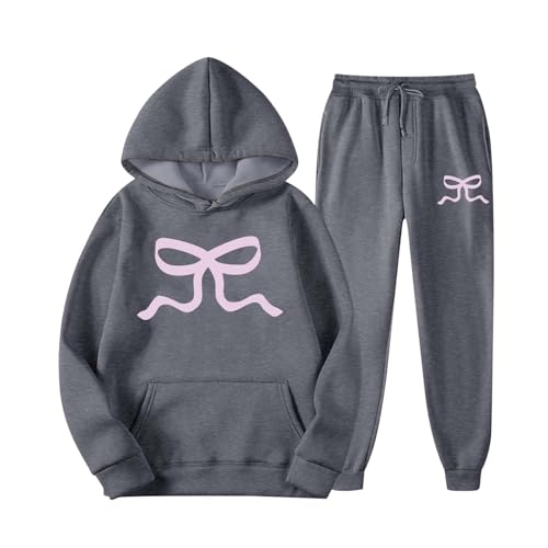Generisch Chándal para mujer de forro polar con estampado de conciencia del cáncer de pecho, traje de ocio de dos piezas con capucha, pantalones de chándal de manga larga, traje de casa, ropa de
