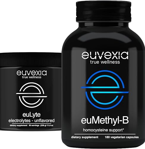 Euvexia Dr Ekberg euLyte Electrolytes Powder + euMethyl-B Complex Bundle | Sugar Free Hydration & Methylated B12 Vitamins | 90 Servings Each | Unflavored Electrolyte & Methylfolate Supplement