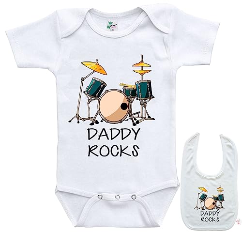 Daddy Rocks -Cute Drums Music Newborn Infant Baby bodysuit outfit onesie & bib