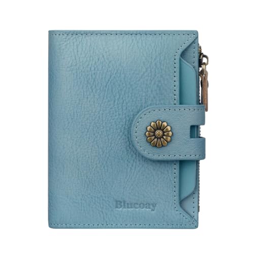 Image of RFID Blocking Leather Womens Wallet with Coin Pocket(lakeblue) | 16xcredit card slots,4xid window,1xcoin zipper pocket,2xfull-length compartments,1 removable card sleeve