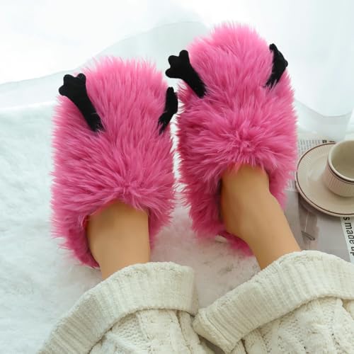 Fuzzy Faux Fur Slippers Women Men Faux Fur Slip on Slides Outdoor Funny Slippers Non-Slip Warm Home Sandals Shoes2